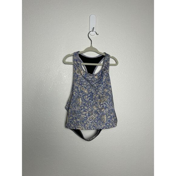 Free People Movement + Onzie Blue Floral Peek A Boo Athletic Bra Size M/L - Picture 1 of 6